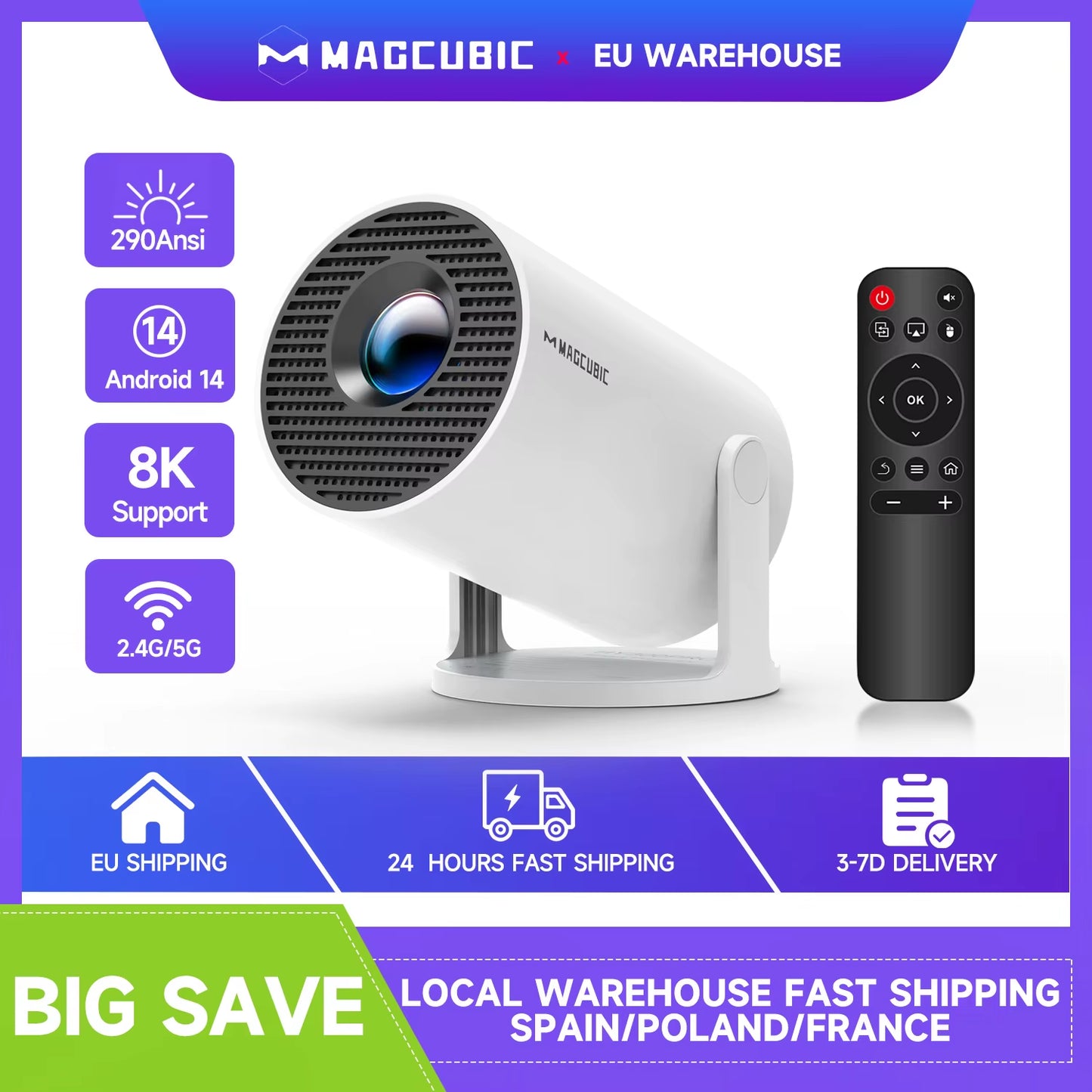 Android 14 Wifi6 260ANSI Projector Allwinnerh726 1280*720P 8K180° Flexible BT5.4 Home Cinema Outdoor Portable Projetor
